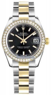 Rolex Datejust 31mm Stainless Steel and Yellow Gold 178383 Black Index Oyster